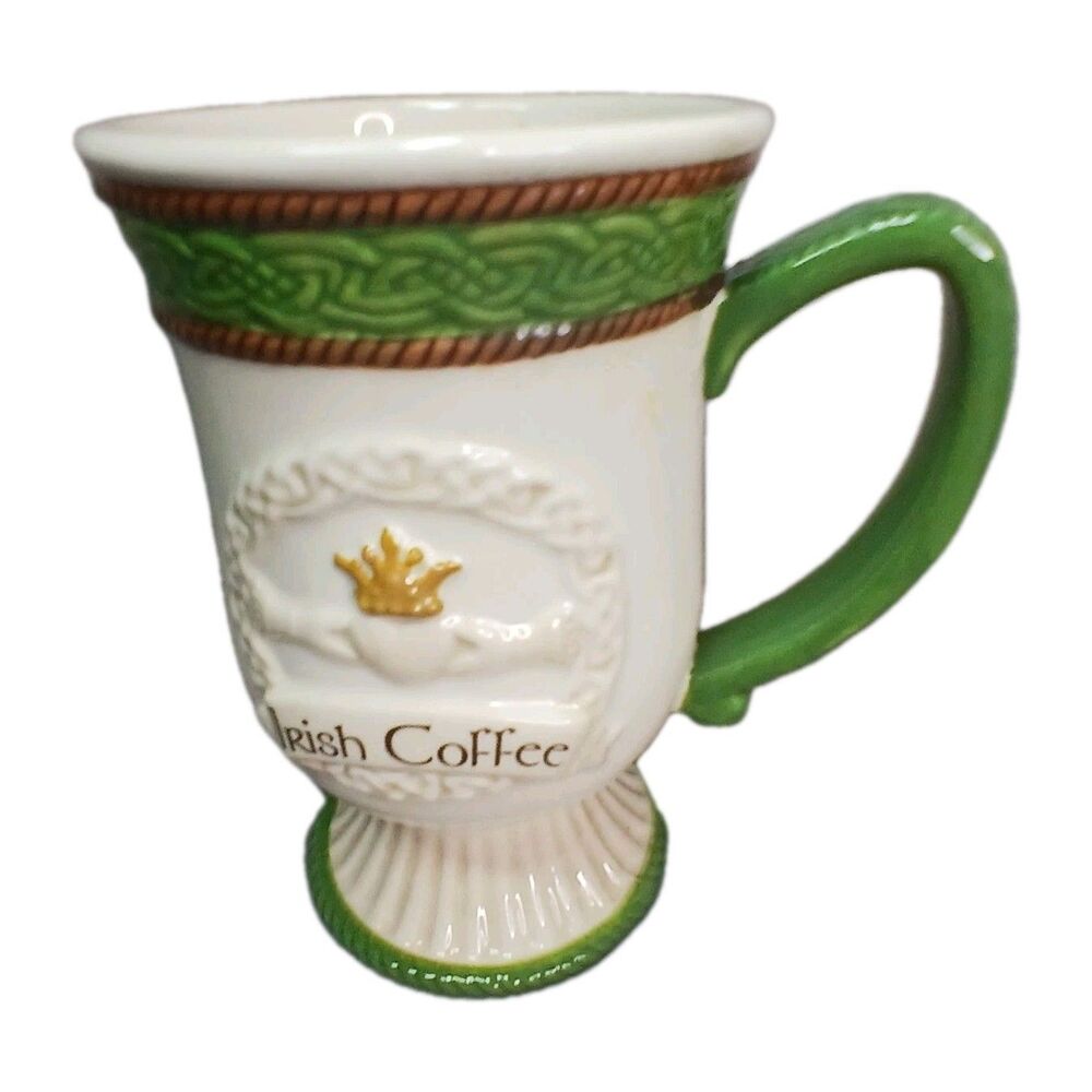 Grasslands Road Claddagh Celtic Knot Footed Irish Coffee Mug Tea Cup Embossed